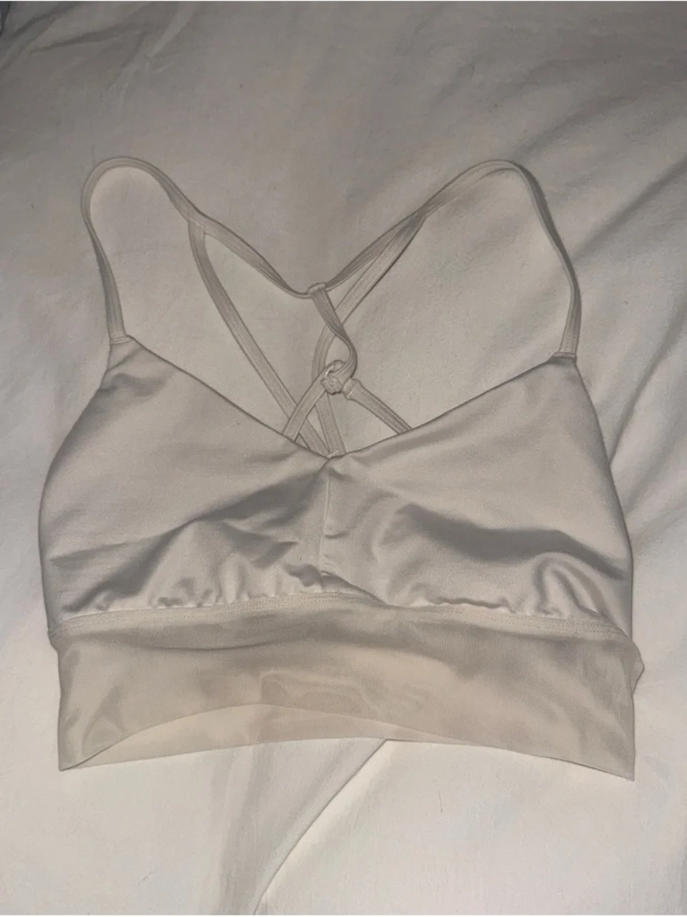 ALO Yoga White Strappy Mesh-Trim Sports Bralette